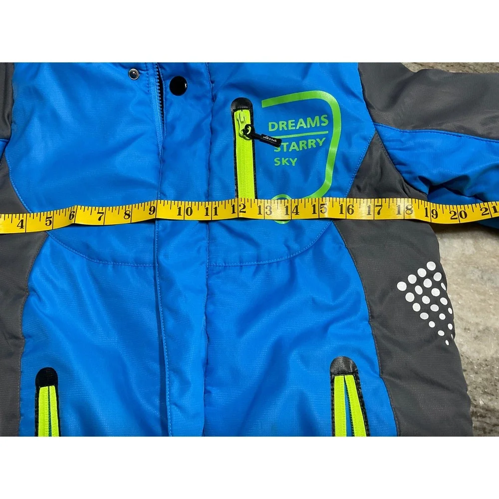 Camel Puffer Jacket Insulated Hooded Blue Grey Kids Size 160‎ Winter Coat